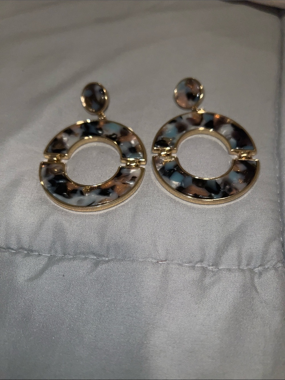 Gold-Tone Multicolor Tortoiseshell Hoop Drop Earrings